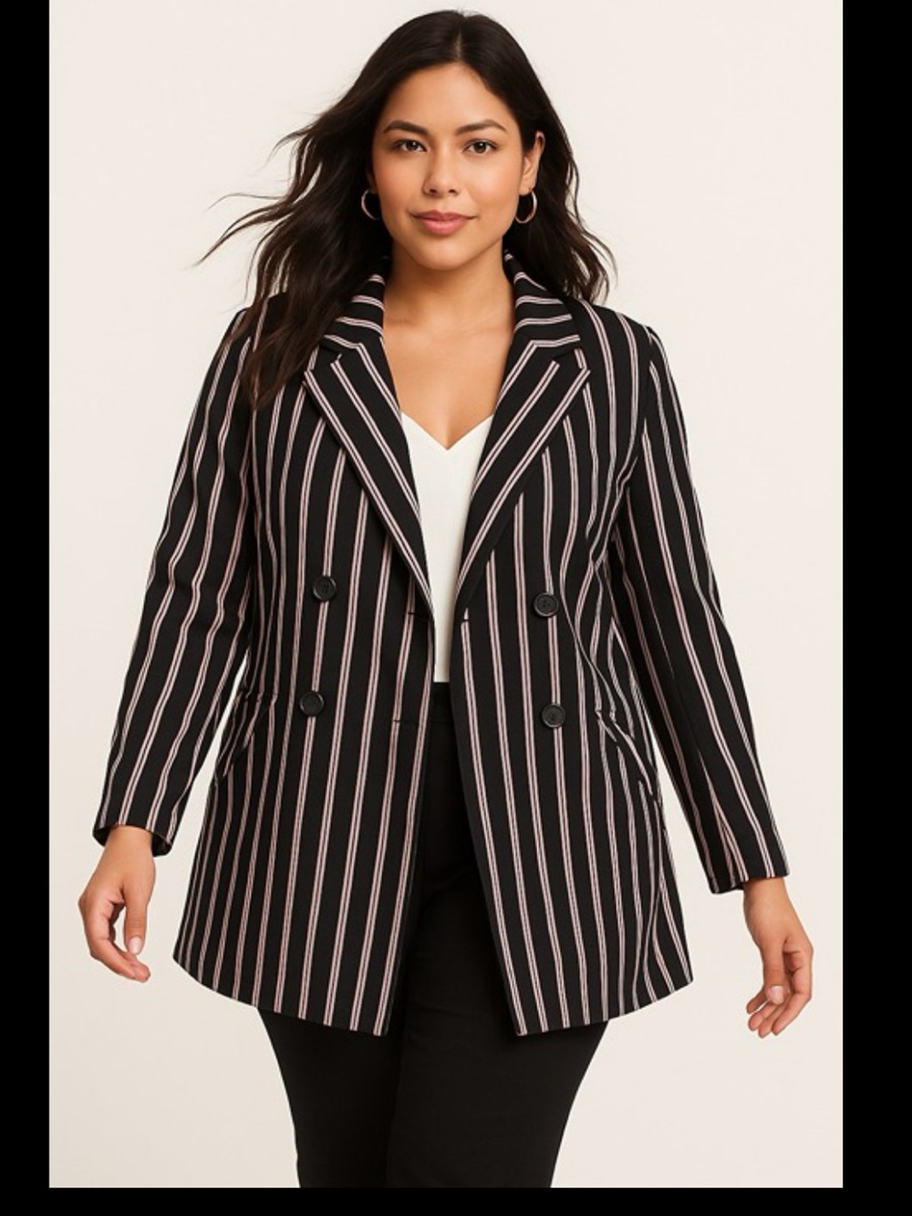 torrid Black Blazer with Pink Stripe Double-Breasted